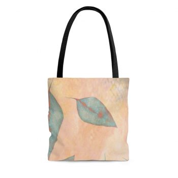 Tote Bag Colorful Blue Leaves Leaf Beige Cream Coral Brown Art Print Old Antique Vintage