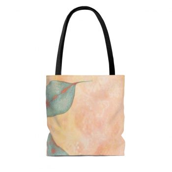 Tote Bag Colorful Blue Leaves Leaf Beige Cream Coral Brown Art Print Old Antique Vintage