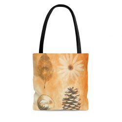 Tote Bag Pine Cone Leaf Shell Flower Print Beige Gold Brown Nature Art Print Old Antique Vintage