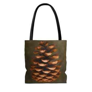 Tote Bag Pine Cone Print Beige Green Brown Nature Art Print Old Antique Vintage