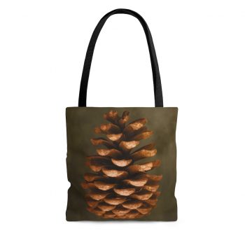 Tote Bag Pine Cone Print Beige Green Brown Nature Art Print Old Antique Vintage