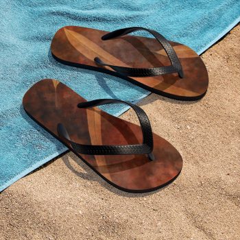 Unisex Flip-Flops Dark Brown Leaves Leaf Beige Nature Art Print Old Antique