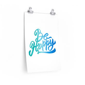 Wall Art Posters Prints - Be Happy - Watercolor Blue Turquoise