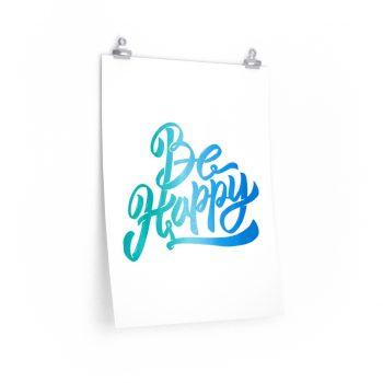 Wall Art Posters Prints - Be Happy - Watercolor Blue Turquoise