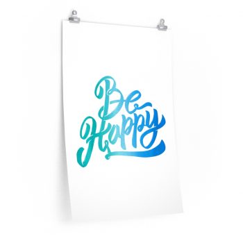 Wall Art Posters Prints - Be Happy - Watercolor Blue Turquoise