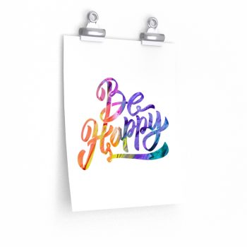 Wall Art Posters Prints - Be Happy - Watercolor Rainbow Red Yellow Purple Blue Green