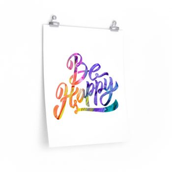 Wall Art Posters Prints - Be Happy - Watercolor Rainbow Red Yellow Purple Blue Green