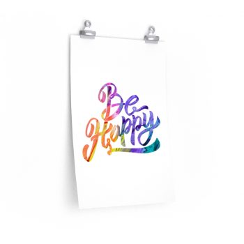 Wall Art Posters Prints - Be Happy - Watercolor Rainbow Red Yellow Purple Blue Green