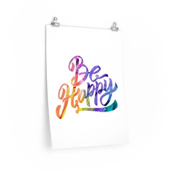 Wall Art Posters Prints - Be Happy - Watercolor Rainbow Red Yellow Purple Blue Green