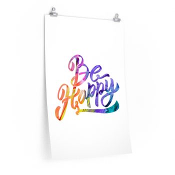 Wall Art Posters Prints - Be Happy - Watercolor Rainbow Red Yellow Purple Blue Green