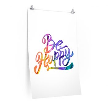 Wall Art Posters Prints - Be Happy - Watercolor Rainbow Red Yellow Purple Blue Green