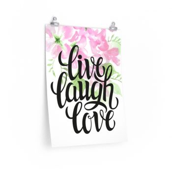 Wall Art Posters Prints - Live Laugh Love - Watercolor Pink Flowers