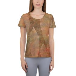 Women's Athletic T-shirt Colorful Leaf Copper Brown Beige Nature Art Print Old Antique Vintage