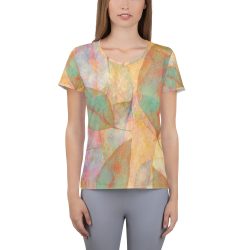 Women's Athletic T-shirt Colorful Leaves Leaf Blue Pink Beige Cream Brown Art Print Old Antique Vintage