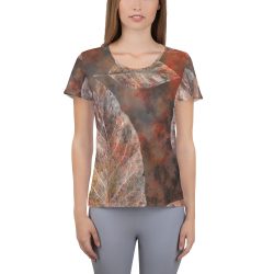 Women's Athletic T-shirt Colorful Leaves Leaf Print Grey Beige Cream Brown Nature Art Print Old Antique Vintage