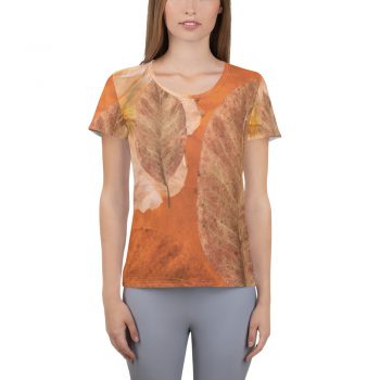 Women's Athletic T-shirt Flower Art Print Old Antique Vintage Botanical Beige Brown Leaf Leaves