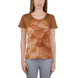 Women's Athletic T-shirt Flower Art Print Old Antique Vintage Botanical Tan Beige Brown