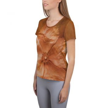 Women's Athletic T-shirt Flower Art Print Old Antique Vintage Botanical Tan Beige Brown