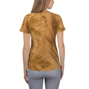 Women's Athletic T-shirt Flower Leaf Wheat Art Print Old Antique Vintage Botanical Beige Cream