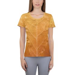 Women's Athletic T-shirt Golden Leaf Vein Print Beige Gold Nature Art Print Old Antique Vintage