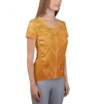 Women's Athletic T-shirt Golden Leaf Vein Print Beige Gold Nature Art Print Old Antique Vintage