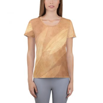 Women's Athletic T-shirt Leaves Leaf Print Abstract Sand Brown Beige Cream Nature Art Print Old Antique Vintage