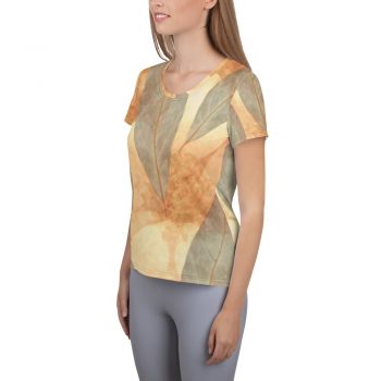 Women's Athletic T-shirt Leaves Leaf Print Blue Beige Cream Nature Art Print Old Antique Vintage