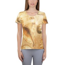 Women's Athletic T-shirt Sea Shells Ocean Cream Beige Brown Gold Art Print Old Antique Vintage