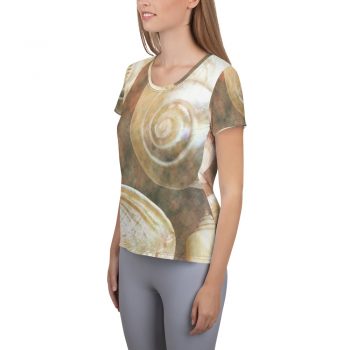 Women's Athletic T-shirt Sea Shells Seashells Ocean Grey Silver Beige Sand Art Print Old Antique Vintage