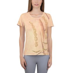 Women's Athletic T-shirt Wheat Field Wheat Field Print Coral Beige Landscape Nature Art Print Old Antique Vintage