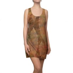 Women's Cut & Sew Racerback Dress Colorful Leaf Copper Brown Beige Nature Art Print Old Antique Vintage