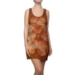 Women's Cut & Sew Racerback Dress Flower Art Print Old Antique Vintage Botanical Tan Beige Brown