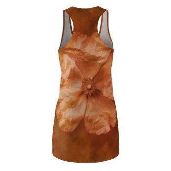 Women's Cut & Sew Racerback Dress Flower Art Print Old Antique Vintage Botanical Tan Beige Brown