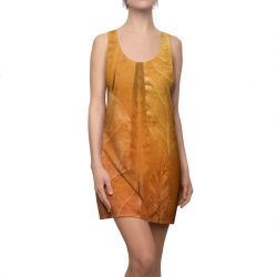 Women's Cut & Sew Racerback Dress Golden Brown Leaf Print Beige Gold Nature Art Print Old Antique Vintage