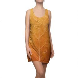 Women's Cut & Sew Racerback Dress Golden Leaf Vein Print Beige Gold Nature Art Print Old Antique Vintage