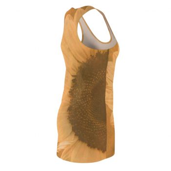 Women's Cut & Sew Racerback Dress Large Sunflower Flower Art Print Old Antique Vintage Beige Yellow Brown