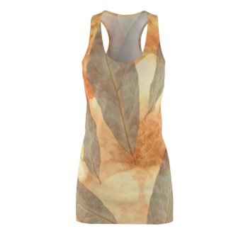 Women's Cut & Sew Racerback Dress Leaves Leaf Print Blue Beige Cream Nature Art Print Old Antique Vintage