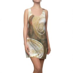 Women's Cut & Sew Racerback Dress Sea Shells Seashells Ocean Grey Silver Beige Sand Art Print Old Antique Vintage