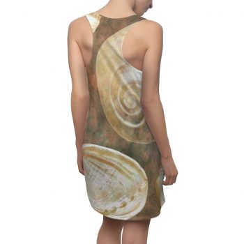 Women's Cut & Sew Racerback Dress Sea Shells Seashells Ocean Grey Silver Beige Sand Art Print Old Antique Vintage