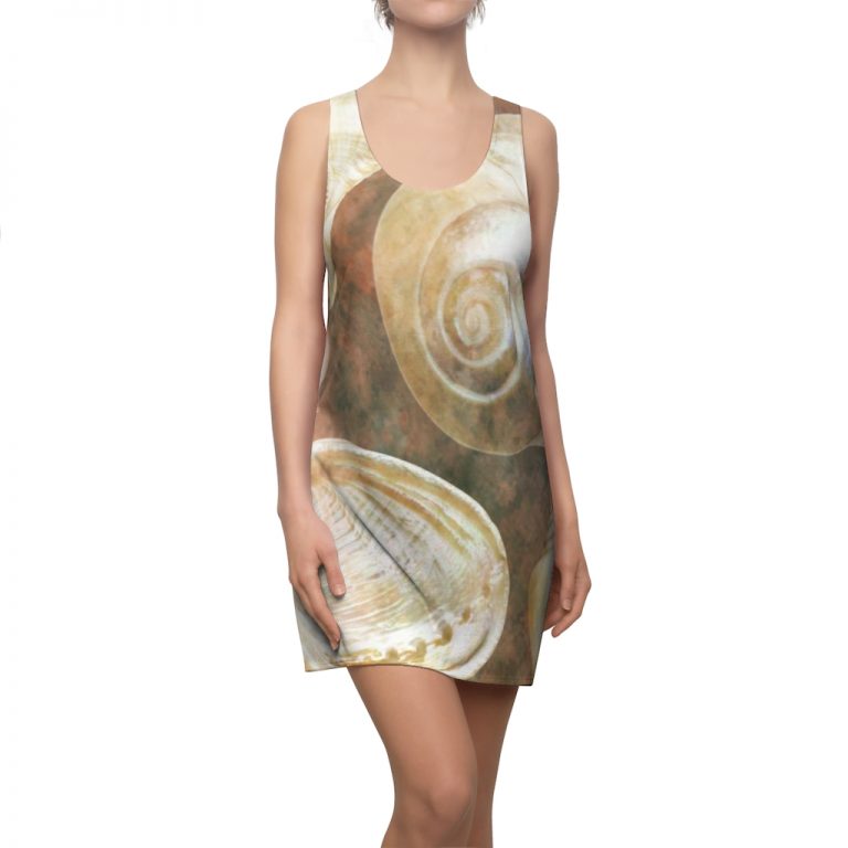 Women's Cut & Sew Racerback Dress Sea Shells Seashells Ocean Grey Silver Beige Sand Art Print Old Antique Vintage