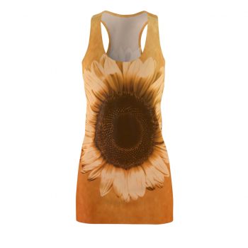 Women's Cut & Sew Racerback Dress Sunflower Flower Art Print Old Antique Vintage Beige Yellow Brown Gold