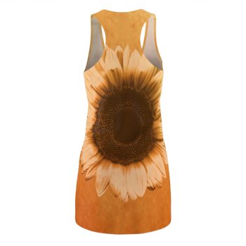 Women's Cut & Sew Racerback Dress Sunflower Flower Art Print Old Antique Vintage Beige Yellow Brown Gold