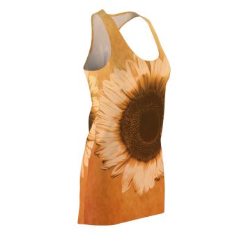 Women's Cut & Sew Racerback Dress Sunflower Flower Art Print Old Antique Vintage Beige Yellow Brown Gold