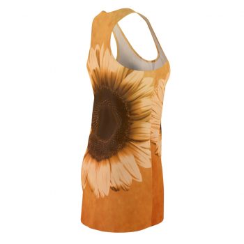 Women's Cut & Sew Racerback Dress Sunflower Flower Art Print Old Antique Vintage Beige Yellow Brown Gold