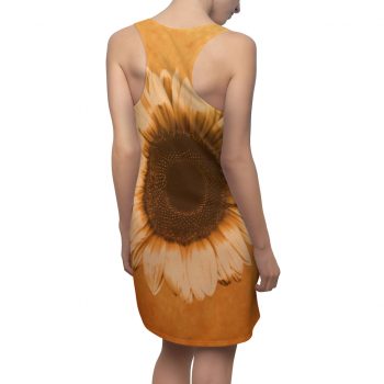 Women's Cut & Sew Racerback Dress Sunflower Flower Art Print Old Antique Vintage Beige Yellow Brown Gold