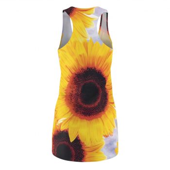 Women's Cut & Sew Racerback Dress Sunflowers Flower Art Print Old Antique Vintage Blue Yellow Brown