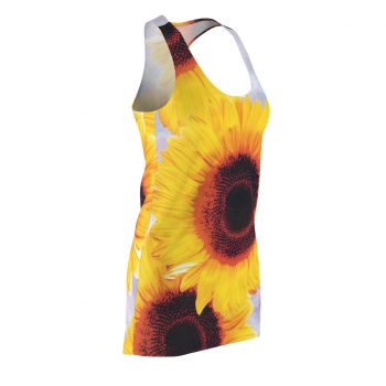 Women's Cut & Sew Racerback Dress Sunflowers Flower Art Print Old Antique Vintage Blue Yellow Brown