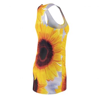 Women's Cut & Sew Racerback Dress Sunflowers Flower Art Print Old Antique Vintage Blue Yellow Brown