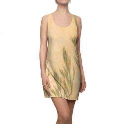 Women's Cut & Sew Racerback Dress Wheat Field Green Beige Landscape Nature Art Print Old Antique Vintage