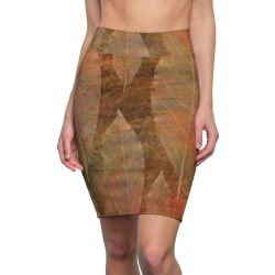 Women's Pencil Skirt Colorful Leaf Copper Brown Beige Nature Art Print Old Antique Vintage